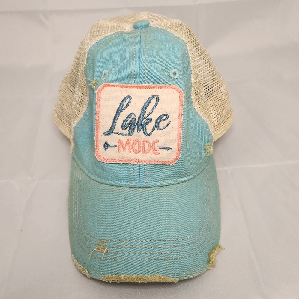 Like New The Goat Stock Ball cap Sky Blue Lake Mode Distressed Headmost Mesh Hat